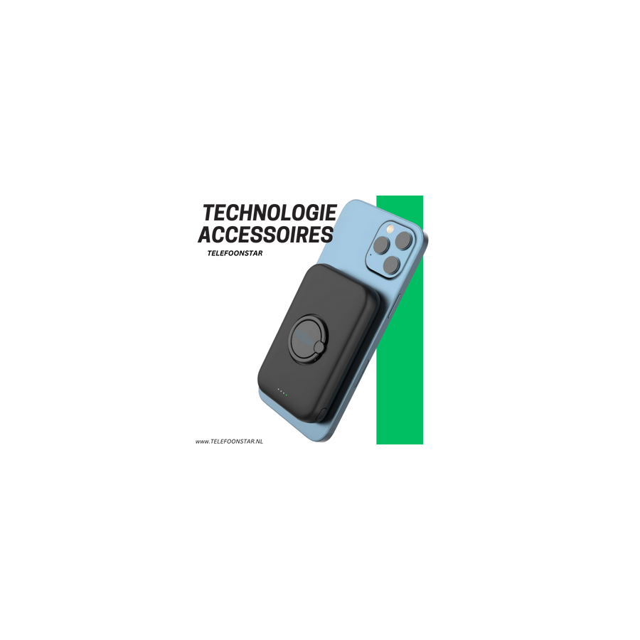 Telefoonstar PowerGrip 5000 &ndash; Draadloze Magnetische Powerbank met USB-C | Voor Smartphones &amp; Tablets