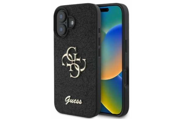 Guess Zwart Glitter Hoesje iPhone 16 Plus