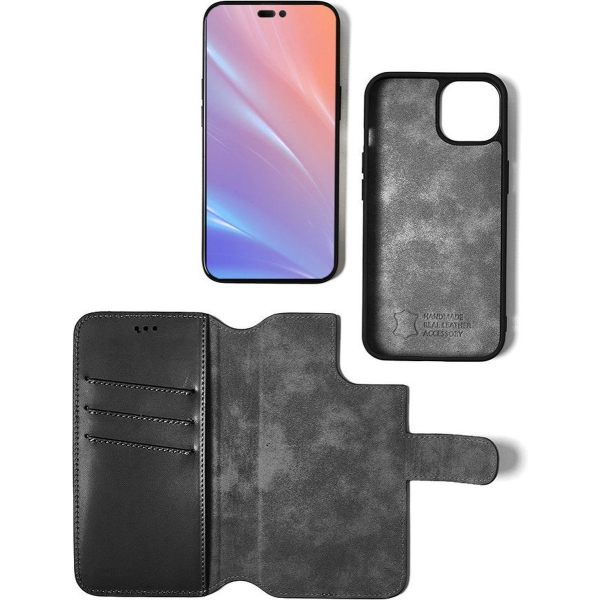 iPhone 15 Plus 2 in 1 Hoesje | 100% Leer | Minimalistisch | Zwart – foto 5